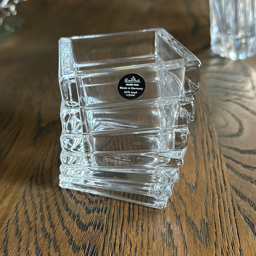 Rosenthal Studio Linie Signed Square Twisted Turnus Stacked Crystal Vase 3.5"